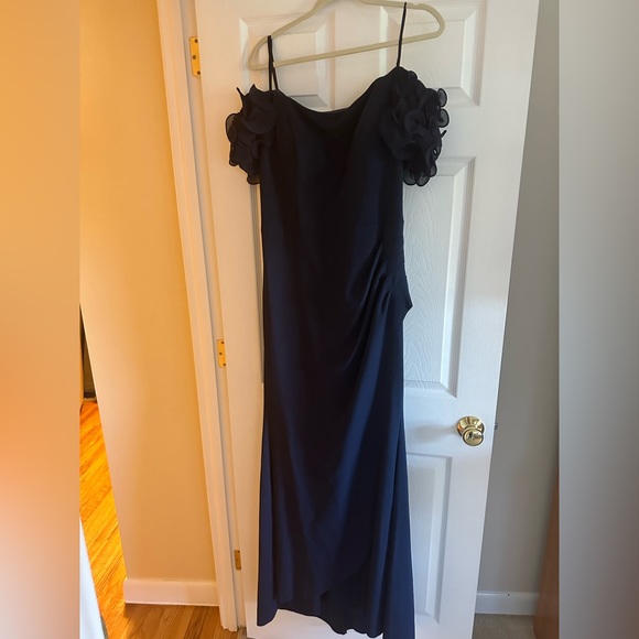 Xscape Off The Shoulder Women’s Evening Gown NAVY BLUE - Picture 3 of 6